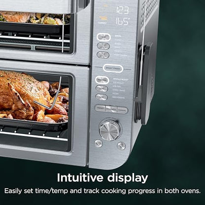 Ninja Air Fryer & Toaster Oven Combo with Thermometer | Double Stack XL | 12-in-1 | Smart Finish & DualZone Technology Cook 2 Meals at Once | Air Fry, Bake, Broil, Reheat | Stainless Steel | DCT651