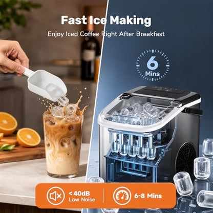 Sweetcrispy Countertop Ice Maker with Scoop, Basket and Handle, Portable Ice Machine 9 Cubes Ready in 6 Mins, 26.5lbs in 24Hrs, 2 Sizes for Home Kitchen Office Bar Party