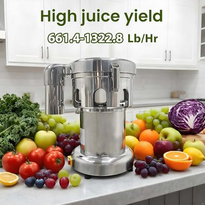 JARYANNIX Commercial Juicer Machines Vegetable and Fruit, Auto Juice & Residue Separated, Heavy Duty Juice Press with Push Rod, Stainless Steel Fruit Juicer, 661.4-1322.8 lbs/Hr Capacity