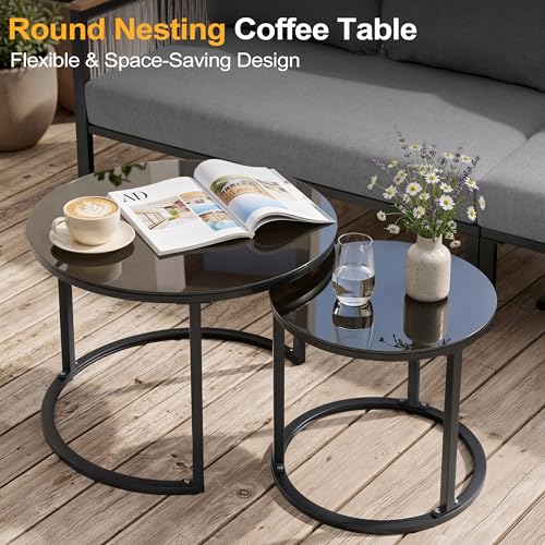 7 Piece L-Shaped Outdoor Sectional Wicker Sofa with Nesting Coffee Table
