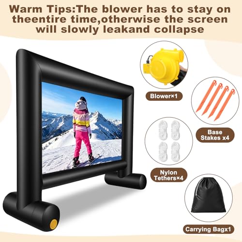 BreezeHug 6 Pcs Inflatable Bean Bag Chairs with 16ft Inflatable Movie Screen Projector Screen Outdoor Blow up Chairs with Electric Air Pump for Outdoor Movie Nights Camping