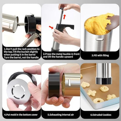 Stainless Steel Cookie Press Gun with 13 Discs & 8 Icing Nozzles, Baking Tools Set, for Effortless Cookie Making and Frosting Decoration