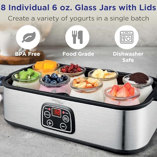 Culinary Chef Series MAGNAVOX HOME, Ultimate Probiotic Yogurt Maker with Adjustable Time & Temp Control - Make Trillions of Live Probiotics with 8 GLASS JARS - Greek Yogurt Maker