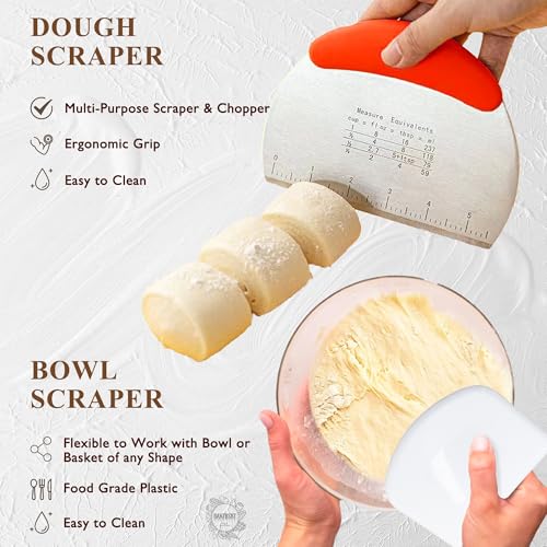 Complete Sourdough Starter Kit, Sourdough Bread Baking Supplies, Banneton Bread Proofing Basket with Sourdough Starter Jar, 9inch Round Bread Proofing Basket, for Bread Baking
