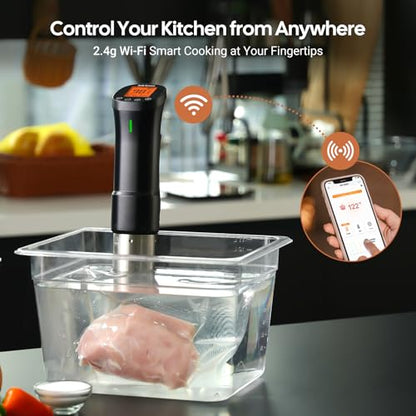 InkSous WIFI 2.4G Sous Vide Cooker 1000W Immersion Circulator with APP 18 Recipes,Alarm,Calibration & Timer, 3D Water Fast Heating Ultra-Quiet Sous Vide Machine ISSV-200-W