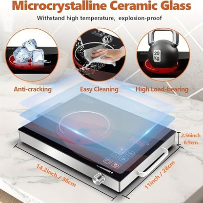 Portable Electric Cooktop, 2200W Ceramic Glass Induction Burner, 12 Power Levels, 3-Hour Timer