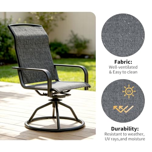 YLGJ&TIDY Patio Swivel Chairs Set,Outdoor Dining Chairs with High Back,All Weather Breathable Textilene,360° Rotating 15° (Gray-3, 2-piece)