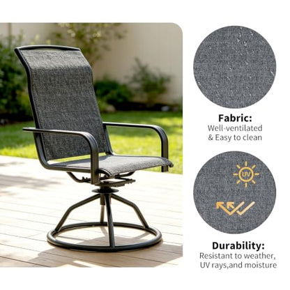 YLGJ&TIDY Patio Swivel Chairs Set,Outdoor Dining Chairs with High Back,All Weather Breathable Textilene,360° Rotating 15° (Gray-3, 2-piece)