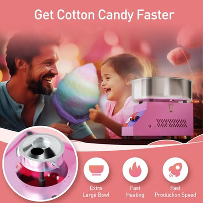 HTTSICHI Cotton Candy Machine - Cotton Candy Machine Commercial w/ 15 inch Stainless Steel Bowl, Sugar Scoop, Cotton Candy Maker for Home, Party, 1000W Hard Candy Cotton Candy Maker for Birthday
