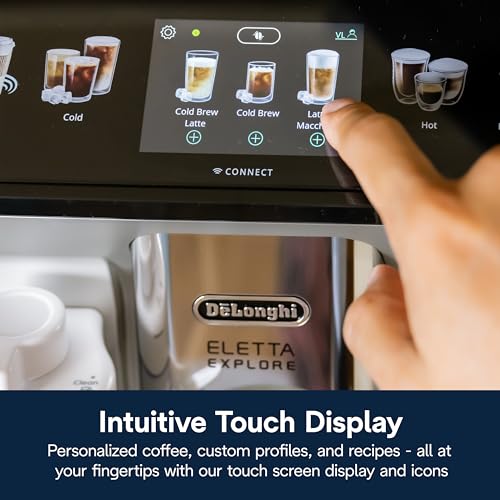 De'Longhi Eletta Explore Espresso Machine with Cold Brew, Hot & Cold Milk Frother - 50+ Recipes, Built in Grinder, Smartphone Compatible with Bean Adapt Technology for Ideal Extraction, 3.8 Pounds