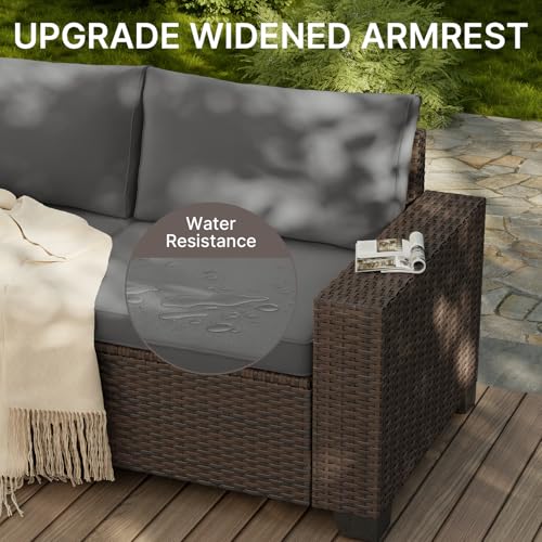 Gizoon 6-Piece Outdoor Patio Furniture Set, PE Wicker Rattan Sectional Sofa