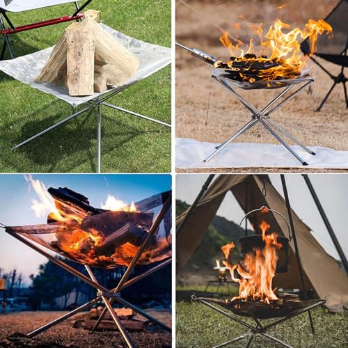 22 Inch Portable Outdoor Fire Pit with Carrying Bag,Foldable Stainless Steel Mesh Fireplace Wood Burning Collapsible Fireplace for Camping Outdoor Hiking BBQ Picnic