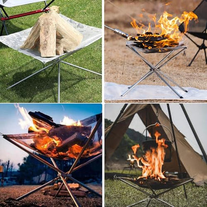 22 Inch Portable Outdoor Fire Pit with Carrying Bag,Foldable Stainless Steel Mesh Fireplace Wood Burning Collapsible Fireplace for Camping Outdoor Hiking BBQ Picnic