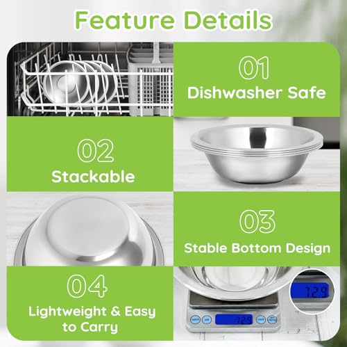 Offiper 304(18/8) Stainless Steel Mixing Bowls for Kitchen, 4 Pack 6.3" 13.67 fl.oz Metal Mixing Bowls Set Stackable for Baking Serving Cooking Food Prep Storage Dishwasher Safe Lightweight