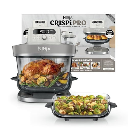 Ninja Crispi Pro 6-in-1 Glass Air Fryer | With Nontoxic, 6qt & 2.5qt Containers & Lids | Microwave, Freezer, Dishwasher Safe | 450°F Max Temp | 1800 Watt | Bone | AS101LG