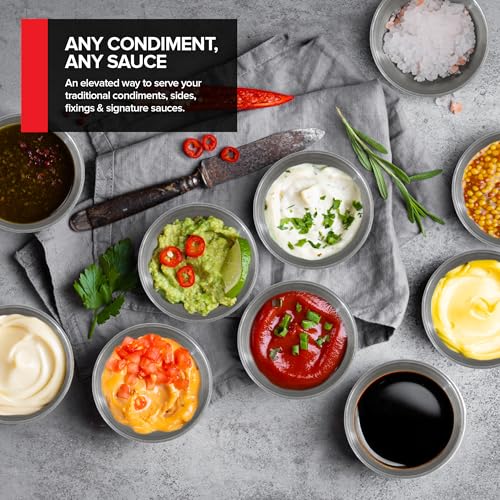 1.5 oz Stainless Steel Condiment Cups (120 Pack), Individual Portion Dipping Sauce Cups, Small Metal Ramekins for Ketchup, Marinara, BBQ Sauce, and More! Reusable Condiment Cups for Restaurants