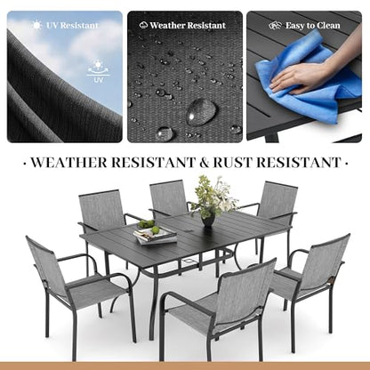 Anmutig 7-Piece Outdoor Dining Set, 63" Patio Table, Stackable Chairs Gray