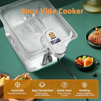 1300W Sous Vide Cooker,WIFI Sous Vide Machines,Immersion Circulator,Precision Cooker,Recipes,Accurate Temperature and Time Control,IPX7 Waterproof,Ultra Quiet,Fast Heating,APP Recipes Timer