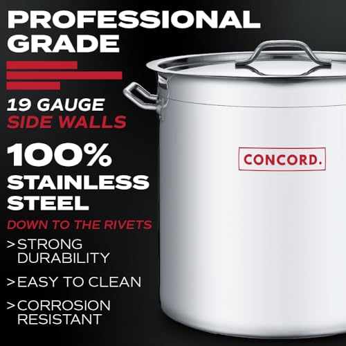 Concord T Series Professional Grade Stainless Steel Stock Pot Cookware. Featuring Triply Bottom and Reinforced Rim. (20 Quart)