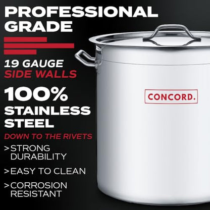 Concord T Series Professional Grade Stainless Steel Stock Pot Cookware. Featuring Triply Bottom and Reinforced Rim. (20 Quart)
