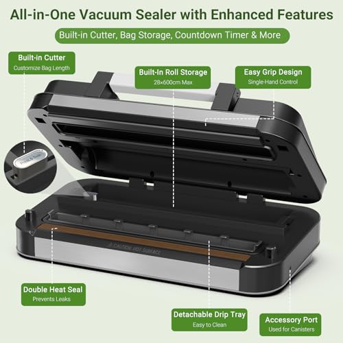 95kPa Vacuum Sealer Machine, Dual Pump, Vacuum & Inflate, Double Heat Seal