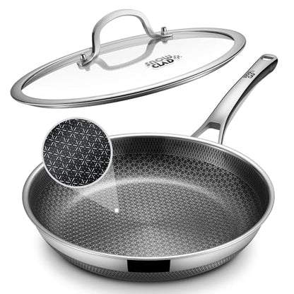 Yonida Non Stick Frying Pans, 12-inch with Lid, Hybrid Fajita Pans Nonstick,non stick Skillets Stainless Steel, Dishwasher & Oven-Safe, Induction Compatible Cooking Pan, PFOA Free Cookware