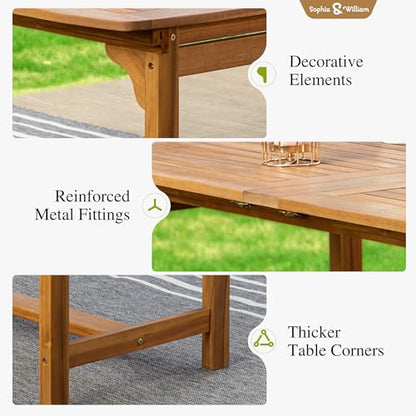 Sophia & William Patio Outdoor Table and Chairs Set, Patio Dining Sets for 8, 9 Pieces Patio Table Set for Backyard Deck Porch Outside, Acacia Wood Table Expandable with Hole and Chairs