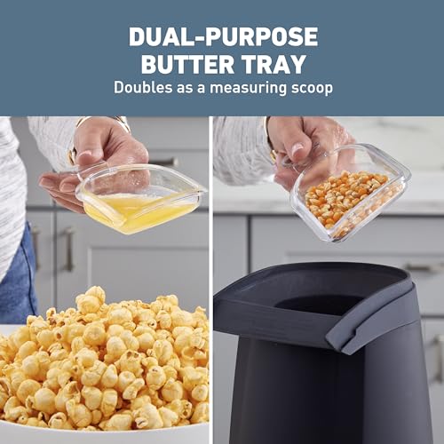 West Bend Air Crazy Hot Air Popcorn Popper Machine 4-Quart Oil-Free Popping for Healthier Snacks Dual-Purpose Measuring and Butter Cup On/Off Switch Compact Design, in Black