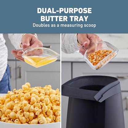 West Bend Air Crazy Hot Air Popcorn Popper Machine 4-Quart Oil-Free Popping for Healthier Snacks Dual-Purpose Measuring and Butter Cup On/Off Switch Compact Design, in Black