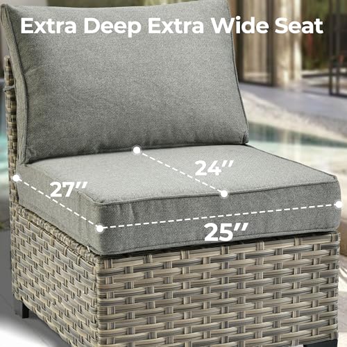 HOOOWOOO Outdoor Sectional Patio Furniture Set with Fire Pit Table,15 Pieces Wicker Conversation Sets L Shaped Couch,Extra Deep Out Door Sofa Outside Furniture with Swivel Chairs Ottoman,Charcoal Gray