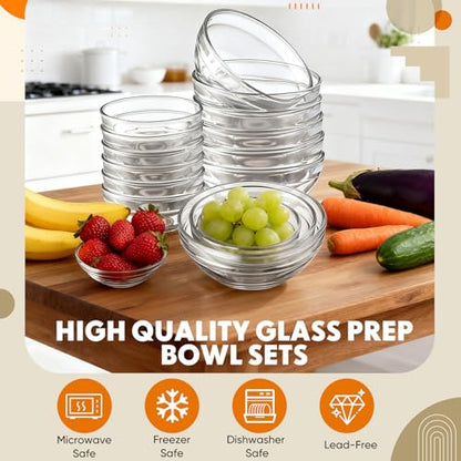 Sawysine 18 Pcs Glass Prep Bowl Sets 8.4oz/4.7oz/2.3oz Clear Small Pinch Bowls Salt Spices and Ingredients Serving Bowls Stackable for Kitchen Prep Cooking, Dishwasher Safe