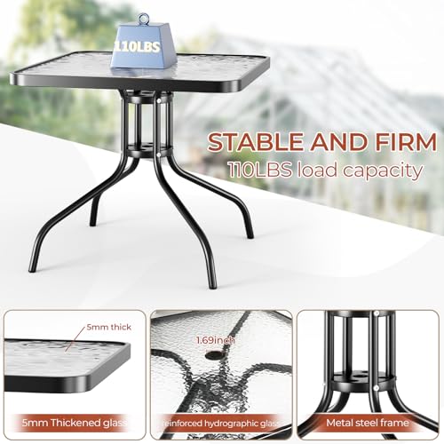 TLSUNNY 5 Pieces Patio Dining Set for 4, Glass Table and Textilene Chair