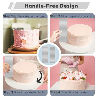 2 Pcs Stainless Metal Cake Scraper Smoother Double Sided Patterned Edge Cake Decorating Supplies Spatula Frosting Icing Tools Comb for Icing Cakes Buttercream Decorating