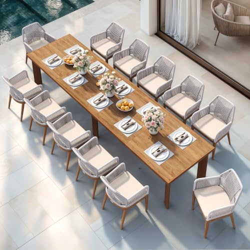 PURPLE LEAF 13 Pieces Patio Dining Set with Cushion and Arm, Deep Teak