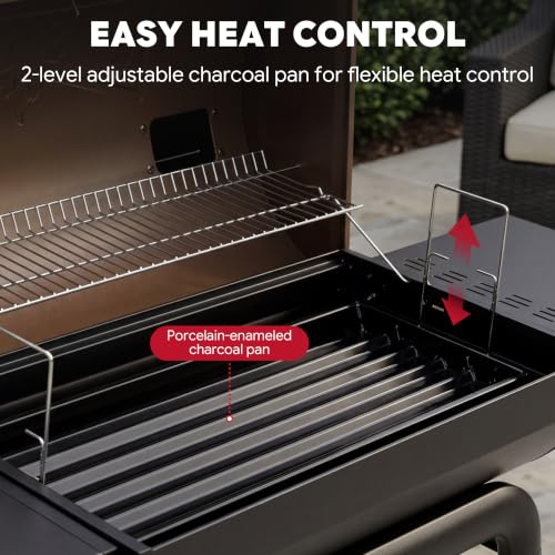 Feasto Heavy-Duty 30-Inch Charcoal Grill with Offset Smoker, Golden