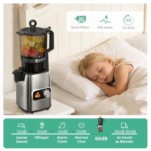 Juicer Machines, 5.3" Wide Feed Chute Cold Press Juicer for Whole Fruits & Vegetables, High Juice Yield with 2 Cups, Easy to Clean, Masticating Juicers Machine for Home Kitchen