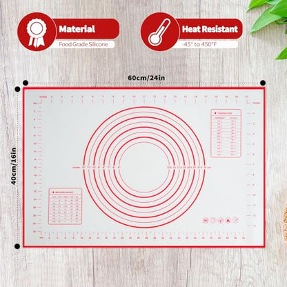 Silicone Baking Mat, 16" x 24" - Non-Slip Pastry Mat for Rolling Dough, Pie Crust & Fondant, Oven Liner with Measurement