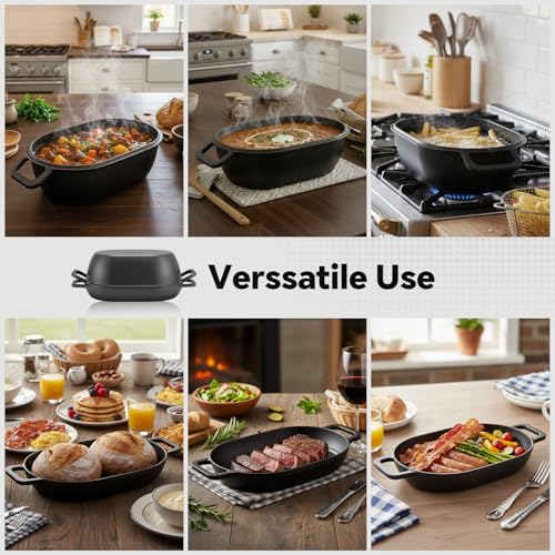 Northriver Casting 12"x8" Oval Cast Iron Dutch Oven for Bread Baking，Pre-Seasoned Combo Cooker with Lid, Perfect for Sourdough, Artisan Loaves & Family Meals,5 Qt