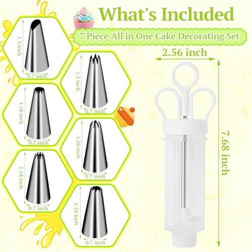 Suuker Cake Decorating Gun, Cupcake Icing Piping Kit, Cake Decorating Kit with 6 Stainless Steel Piping Tips, Cupcake Injector/Decorating Icing Set, White
