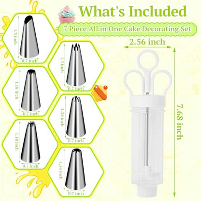 Suuker Cake Decorating Gun, Cupcake Icing Piping Kit, Cake Decorating Kit with 6 Stainless Steel Piping Tips, Cupcake Injector/Decorating Icing Set, White