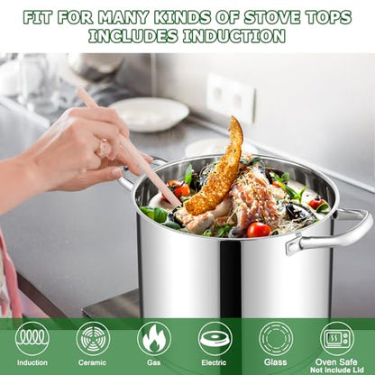TeamFar 10QT Stock Pot, Stainless Steel Large Soup Cooking Pot & Lid with Tri-ply Bottom for Cooking/Boiling/Stewing, for Induction/Gas/Ceramic, Healthy & Heavy-Duty, Riveted Handles & Dishwasher Safe