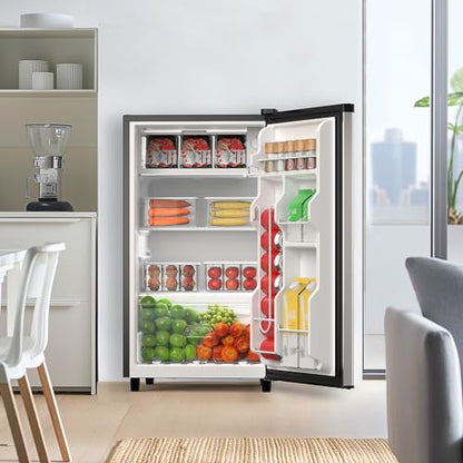 DUMOS 3.2 Cu.Ft Mini Fridge with Freezer, Single Door Refrigerator with Adjustable Thermostat, Compact Small Fridge for Bedroom, Office, Dorm, 17.72"*17.72"*31" Silver