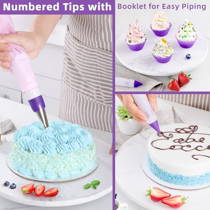 Cake Decorating Kit: Decorating Supplies Tools Kit 235 PCS Baking Accessories Include Spiping Bags and Tips Set, Piping Tips Set, Spatulas, Cake Scraper, 100 Piping Bags, Purple