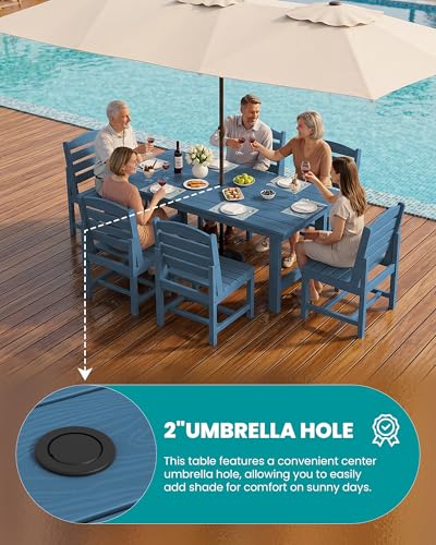 SERWALL HDPE Outdoor Dining Furniture, Outdoor Dining Set for 10, Blue
