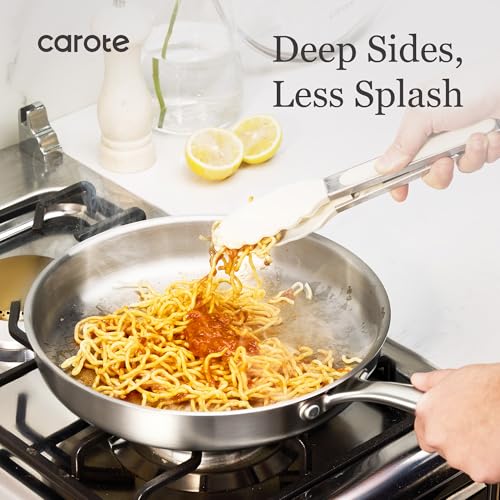 CAROTE 7-Piece Tri-Ply Stainless Steel Frying Pan Set, Skillet Set 8"/10"/12", Induction Compatible, Oven & Dishwasher Safe, Silver Handle