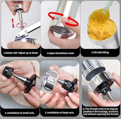 Stainless Steel Cookie Press Kit with Reinforced Handle, Professional Spritz Cookie Maker Gun with 20 Discs, 8 Icing Tips, Piping Bag & Brush, Durable Baking Set for DIY Holiday Cookies & Churros