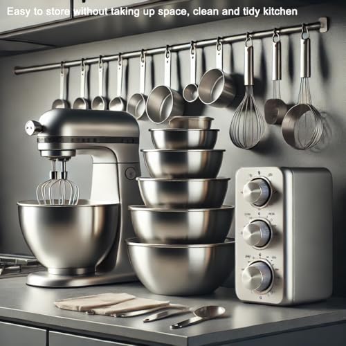 7-Speed Electric Hand Mixer,5 Large Mixing Bowls Set,Handheld Mixers with Whisks Beater,Stainless Steel Metal Nesting Bowl Measuring Cups Spoons Kitchen Cake Blender for Prep Baking Supplies
