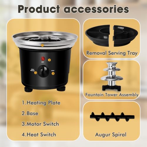 16oz Chocolate Fountain, 3-Tier MINI Chocolate Fondue Fountain with 6PCS Fondue Fork and Removal Tray for Treats/Fruits/Nuts