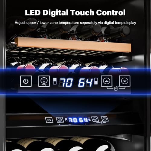 ROVSUN 15 Inch Dual Zone Wine Fridge, 26 Bottle Wine Cooler Refrigerator