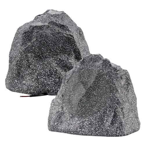 Theater Solutions 2R8G Outdoor Granite 8" Rock 2 Speaker Set for Deck Pool Spa Yard Garden